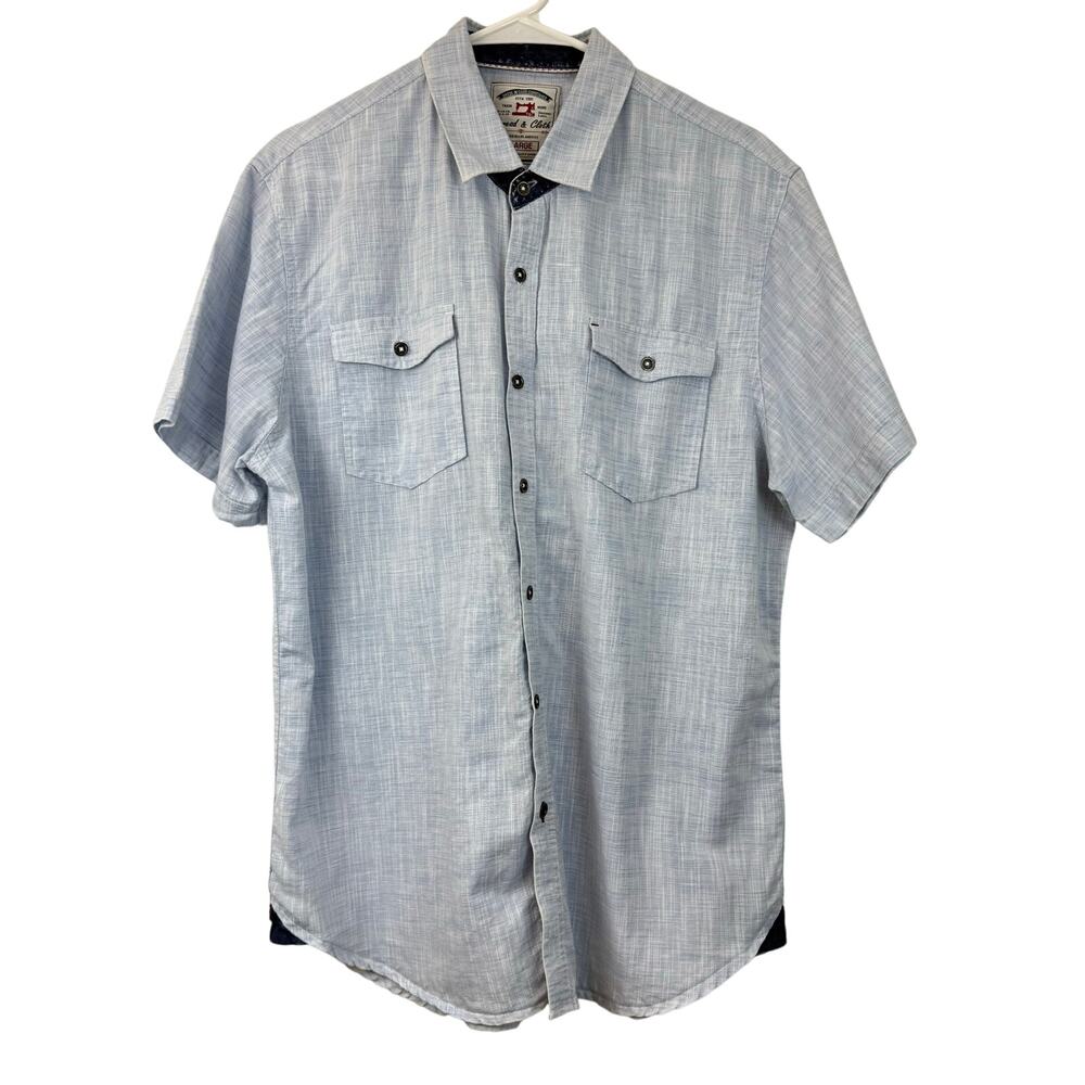 Thread & Cloth Light Blue Casual Short Sleeve Button Front Shirt Flap Pockets